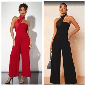 TWO Elegant Halter jumpsuits: Red and Black